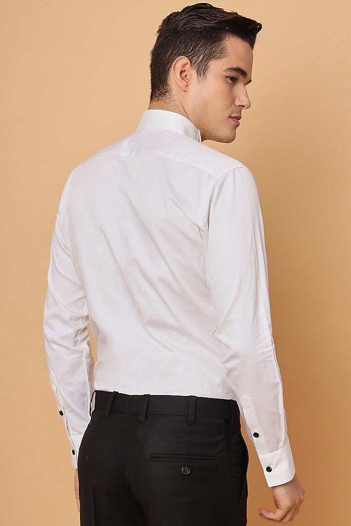 White Cotton Silk Tuxedo Summer Shirt by SALVE at Pernia's Pop Up Shop