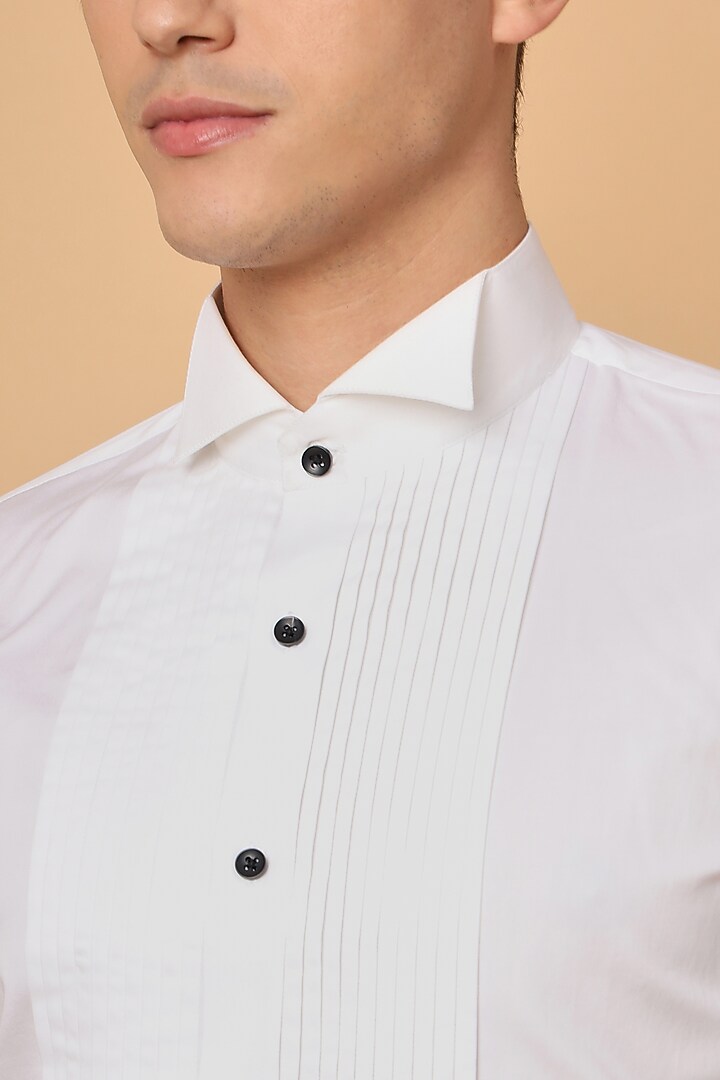 White Cotton Silk Tuxedo Summer Shirt by SALVE at Pernia's Pop Up Shop