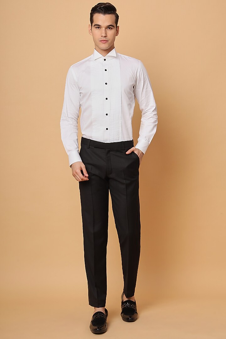 White Cotton Silk Tuxedo Summer Shirt by SALVE at Pernia's Pop Up Shop