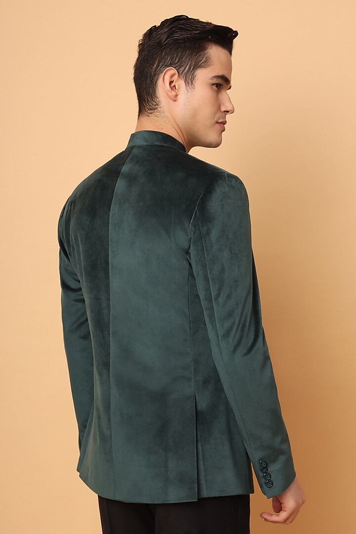 Green Velvet Bandhgala Set by SALVE at Pernia's Pop Up Shop