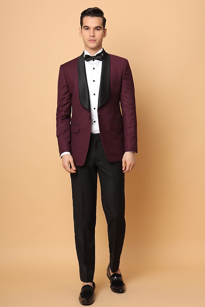 Maroon Rayon Tuxedo Set by SALVE