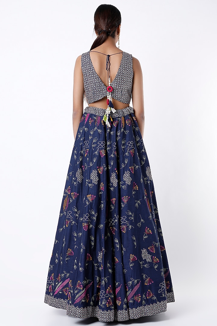 Navy Blue Hand Embroidered Wedding Lehenga Set by Samad Atelier at Pernia's Pop Up Shop