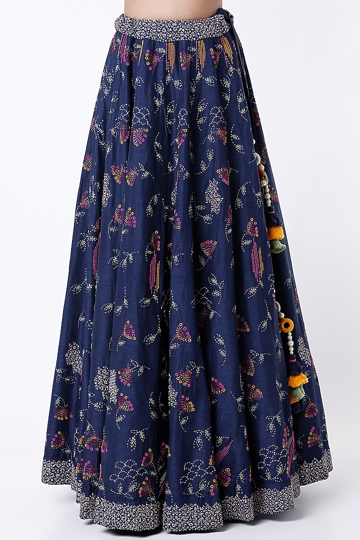 Navy Blue Hand Embroidered Wedding Lehenga Set by Samad Atelier at Pernia's Pop Up Shop