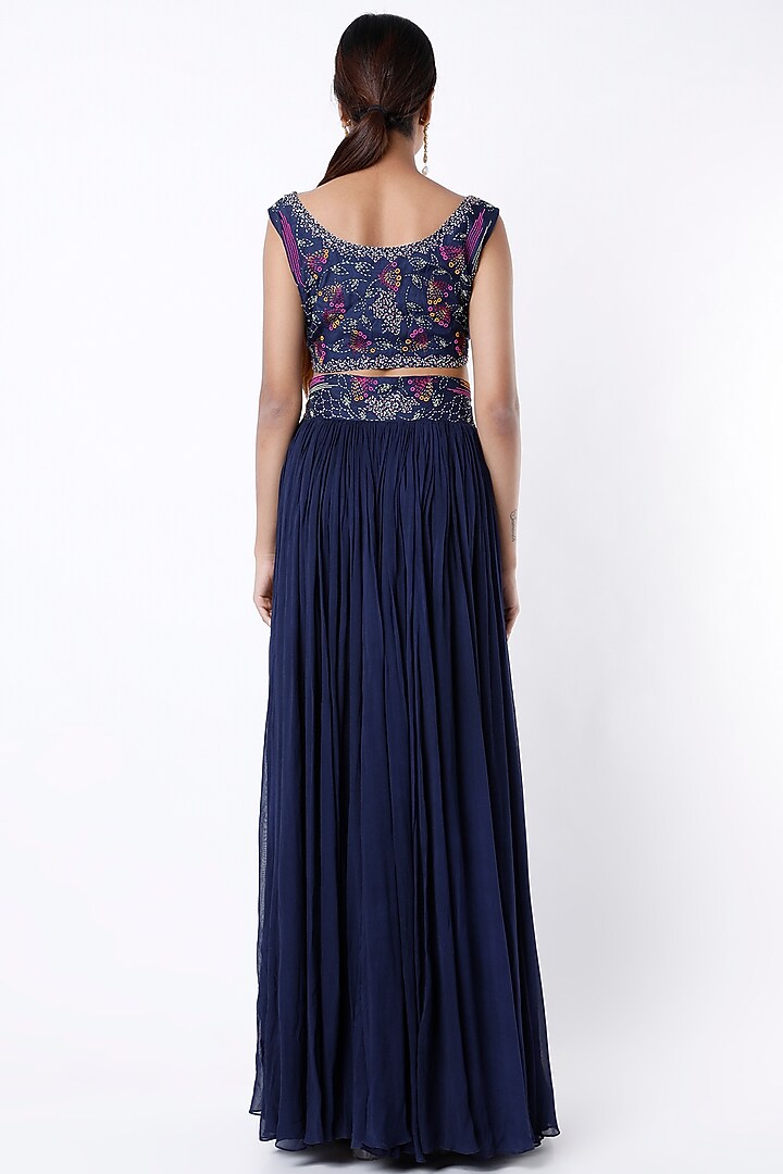 Dark Navy Blue Georgette Skirt Set by Samad Atelier at Pernia's Pop Up Shop