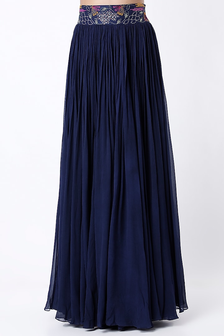 Dark Navy Blue Georgette Skirt Set by Samad Atelier at Pernia's Pop Up Shop