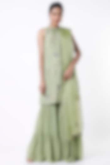 Mint Green Dola Silk Sharara Set by Samad Atelier
