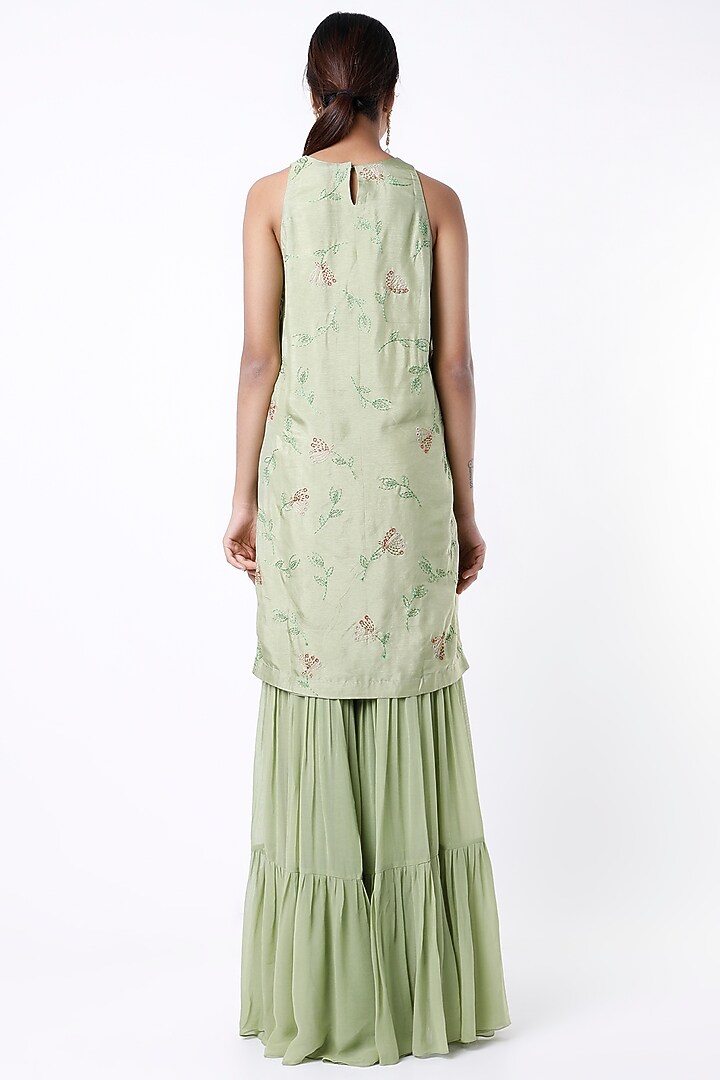 Mint Green Dola Silk Party Wear Sharara Set by Samad Atelier at Pernia's Pop Up Shop