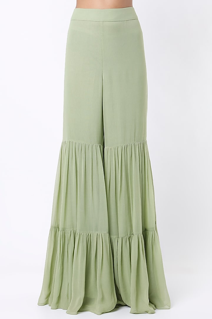 Mint Green Dola Silk Party Wear Sharara Set by Samad Atelier at Pernia's Pop Up Shop