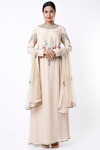 Light Beige Georgette Anarkali Set by Samad Atelier