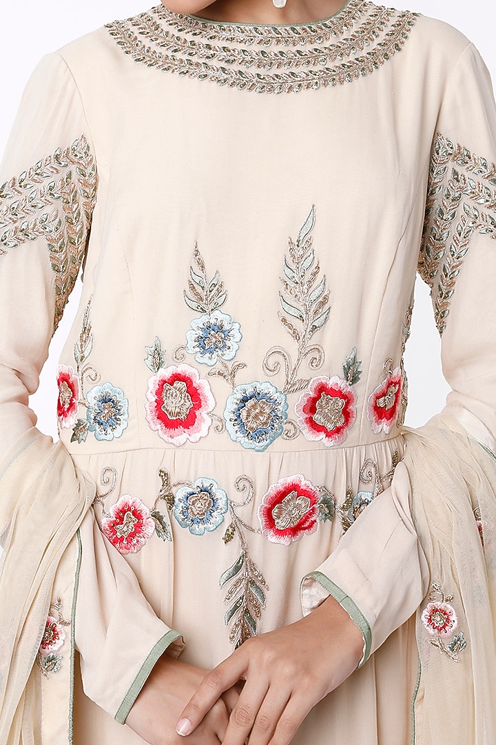 Light Beige Georgette Party Wear Anarkali Set by Samad Atelier at Pernia's Pop Up Shop