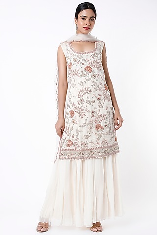 White Georgette Sharara Set by Samad Atelier