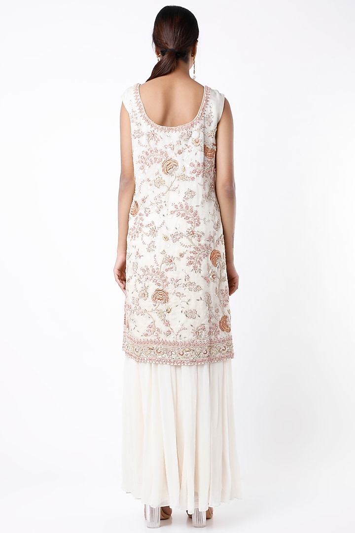 White Georgette Wedding Sharara Set by Samad Atelier at Pernia's Pop Up Shop