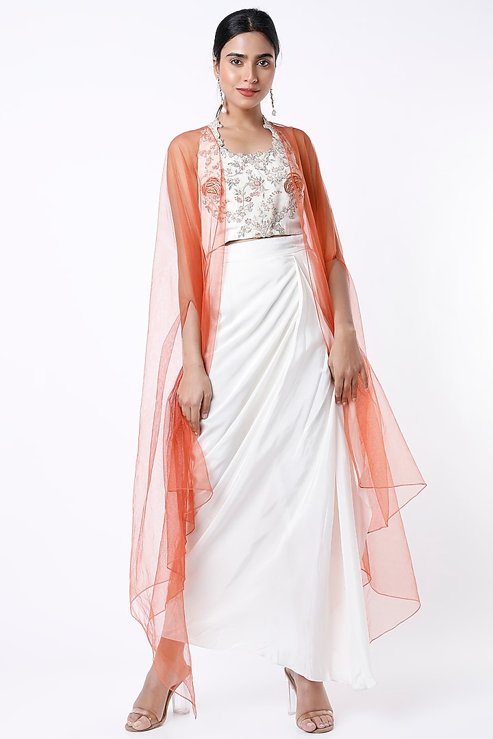 White Draped Skirt Set by Samad Atelier