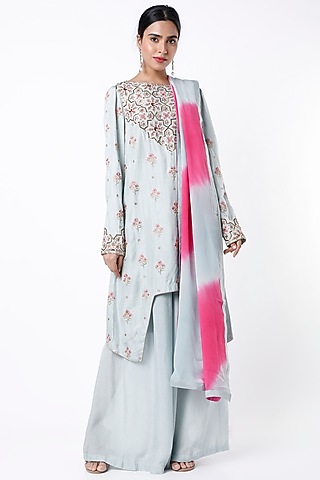 Pastel Blue Dola Silk Kurta Set by Samad Atelier