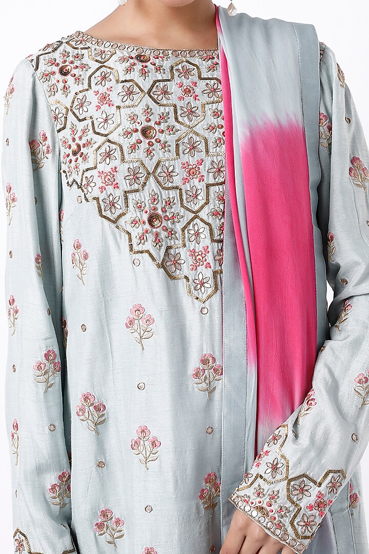 Pastel Blue Dola Silk Kurta Set by Samad Atelier at Pernia's Pop Up Shop