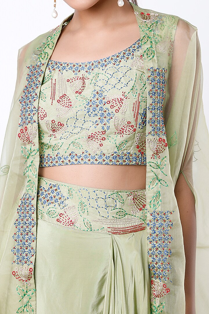 Mint Green Organza Cape Set by Samad Atelier at Pernia's Pop Up Shop