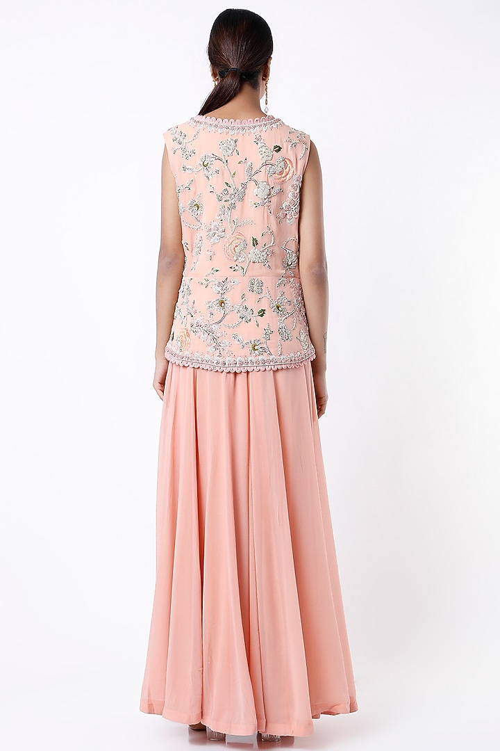 Peach Georgette Wedding Sharara Set by Samad Atelier at Pernia's Pop Up Shop