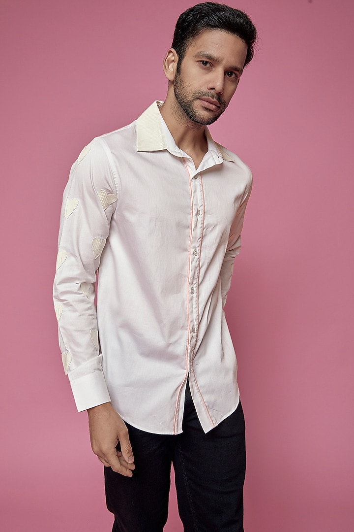 White Cotton Faux Leather Shirt by SAMEER MADAN MEN