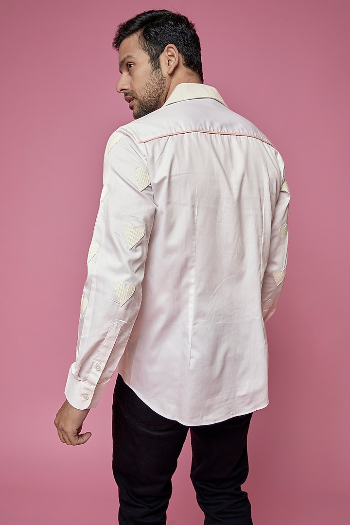 White Cotton Faux Leather Party Wear Shirt by SAMEER MADAN MEN at Pernia's Pop Up Shop
