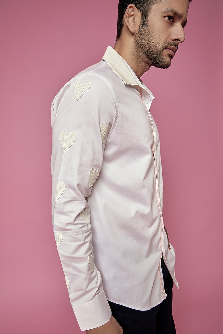White Cotton Faux Leather Party Wear Shirt by SAMEER MADAN MEN at Pernia's Pop Up Shop