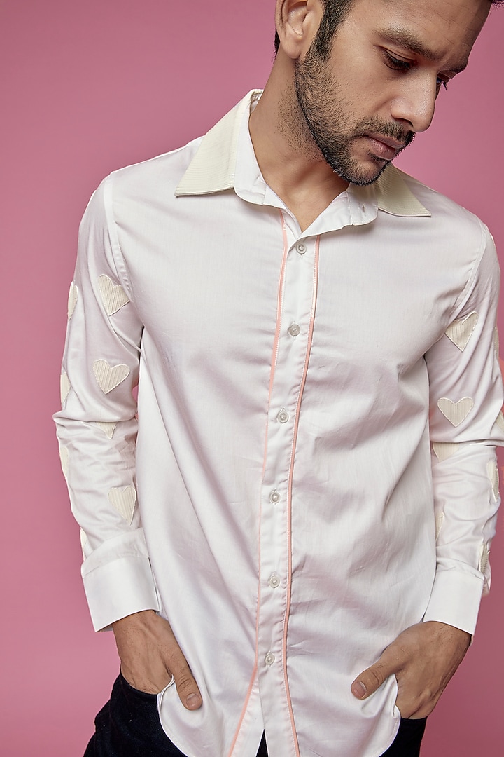 White Cotton Faux Leather Party Wear Shirt by SAMEER MADAN MEN at Pernia's Pop Up Shop