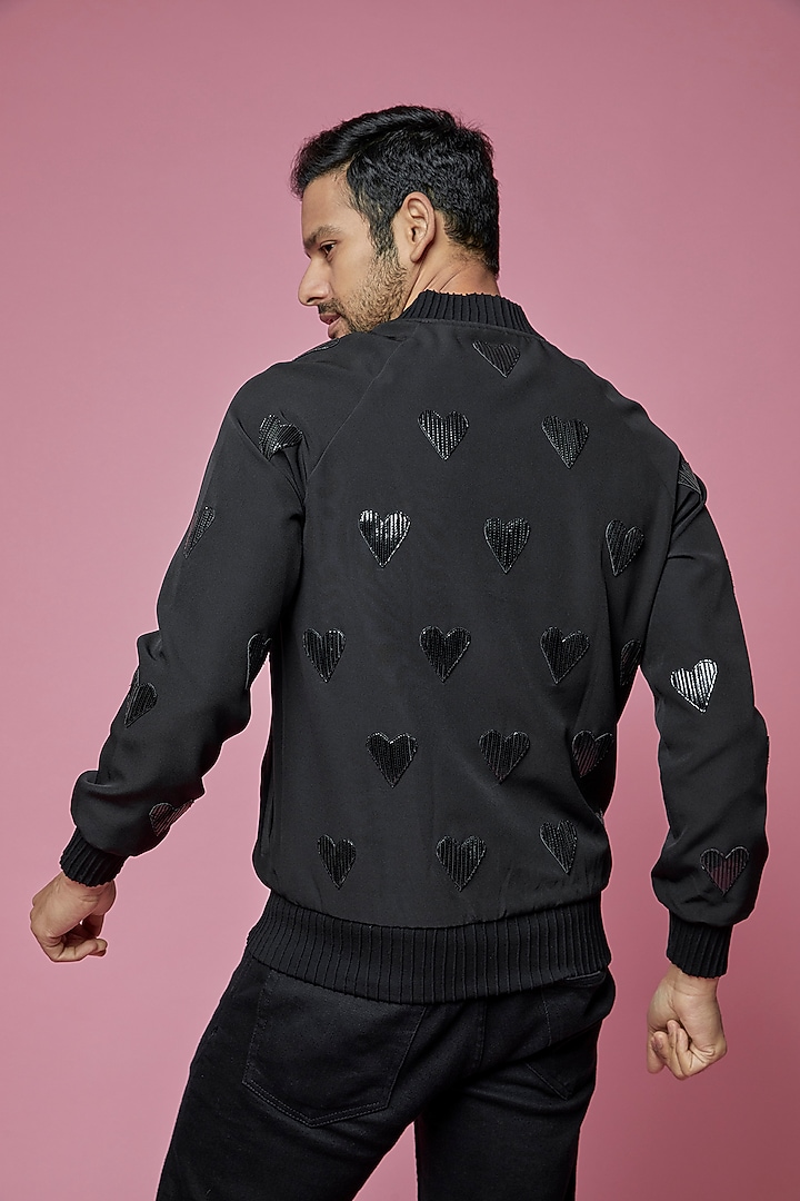 Black Faux Leather Bomber Jacket Design by SAMEER MADAN MEN at Pernia's ...