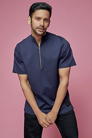 Blue Jersey T-Shirt by SAMEER MADAN MEN