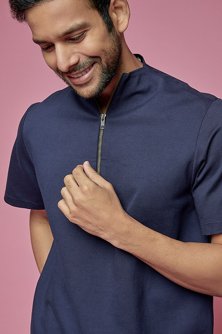 Blue Jersey T-Shirt by SAMEER MADAN MEN at Pernia's Pop Up Shop