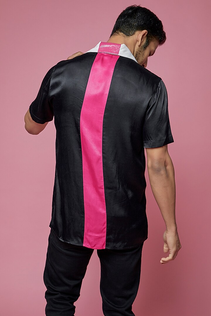 Pink & White Cotton Satin Party Wear Shirt by SAMEER MADAN MEN at Pernia's Pop Up Shop
