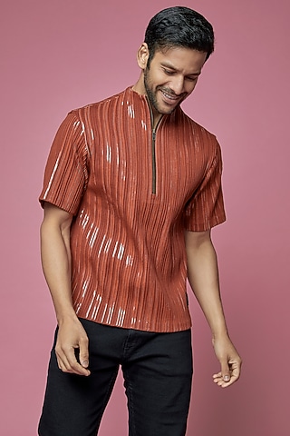 Orange Jersey T-Shirt by SAMEER MADAN MEN
