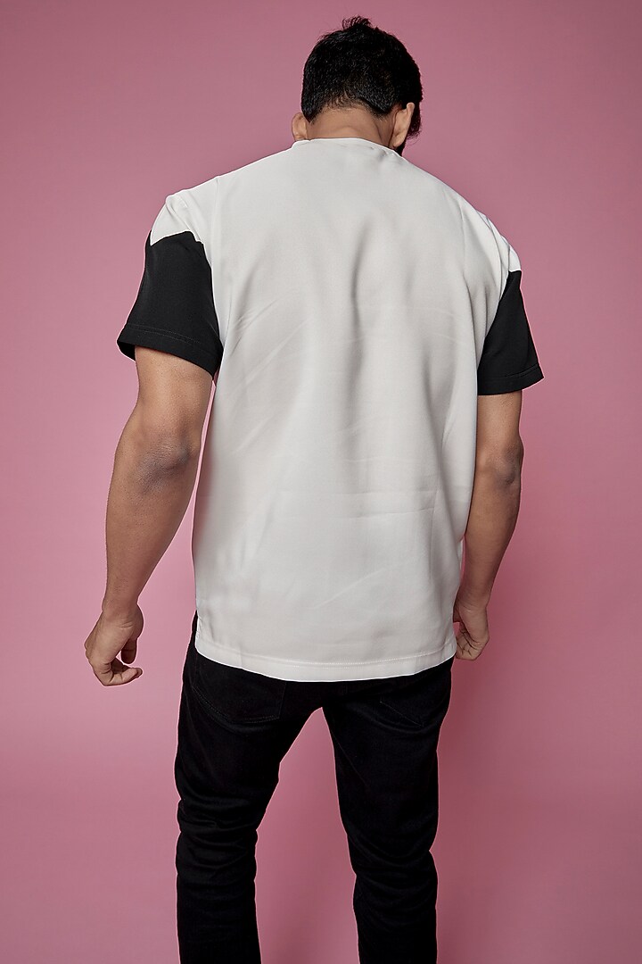 Black Dual Tone Banana Crepe T-Shirt by SAMEER MADAN MEN at Pernia's Pop Up Shop