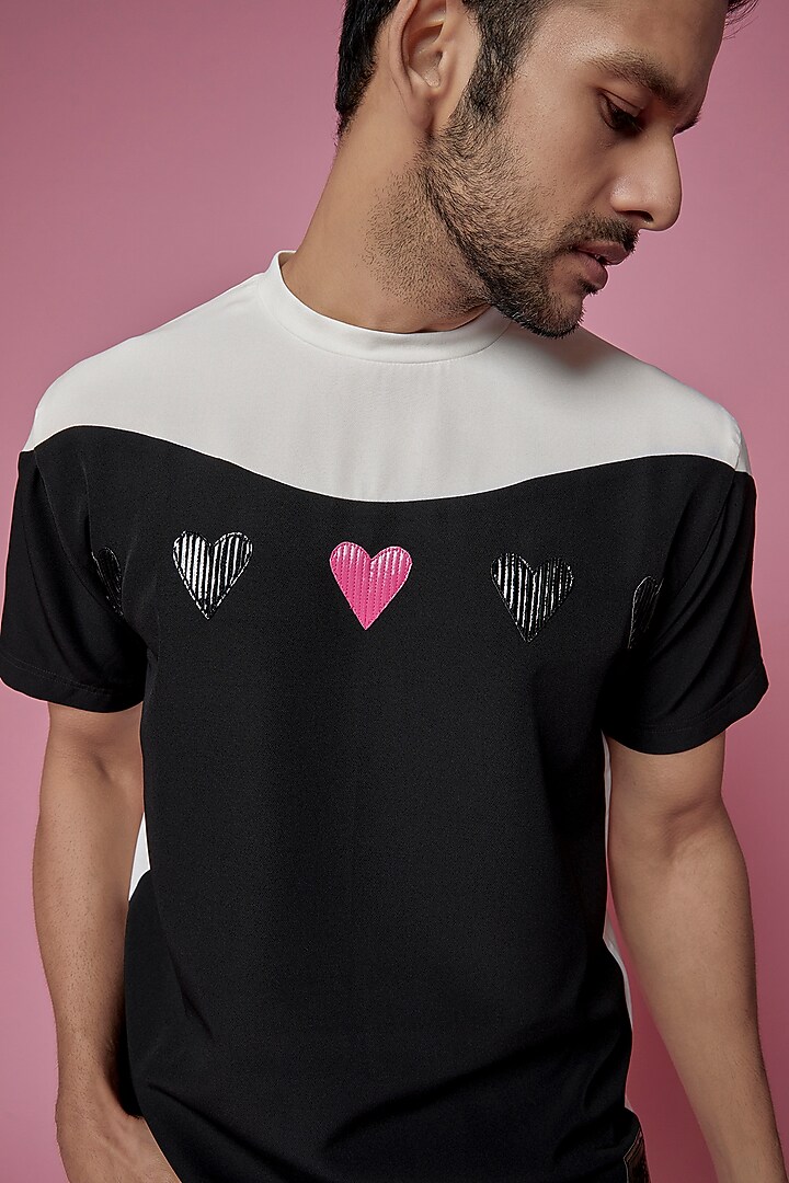 Black Dual Tone Banana Crepe T-Shirt by SAMEER MADAN MEN at Pernia's Pop Up Shop