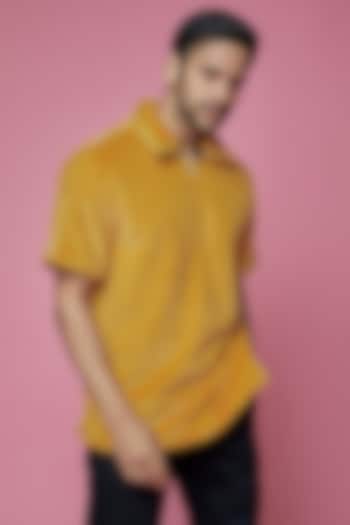 Yellow Faux Fur & Faux Leather T-Shirt by SAMEER MADAN MEN