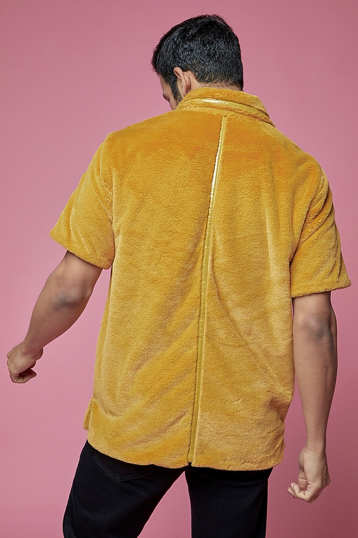 Yellow Faux Fur & Faux Leather T-Shirt by SAMEER MADAN MEN at Pernia's Pop Up Shop