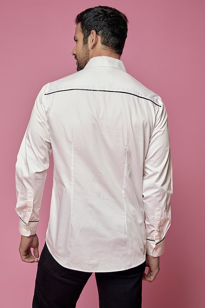 White Cotton Faux Leather Tuxedo Party Wear Shirt by SAMEER MADAN MEN at Pernia's Pop Up Shop