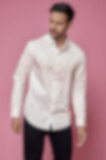 White Cotton Faux Leather Shirt by SAMEER MADAN MEN