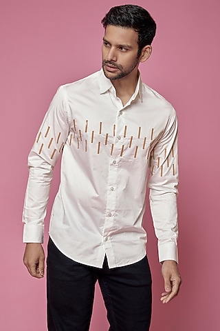 White Cotton Faux Leather Shirt by SAMEER MADAN MEN