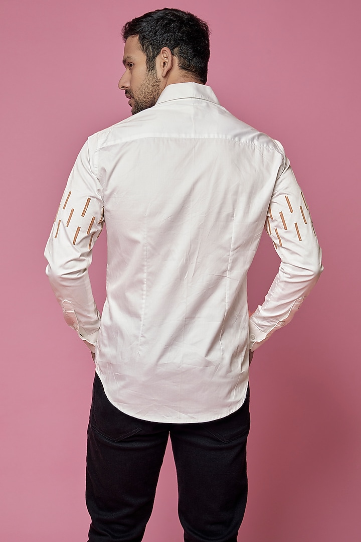 White Cotton Faux Leather Party Wear Shirt by SAMEER MADAN MEN at Pernia's Pop Up Shop