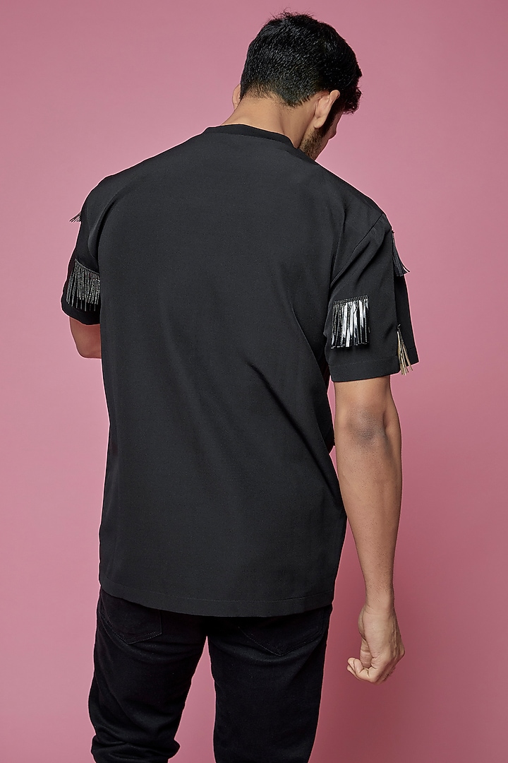 Black Faux Leather T-Shirt by SAMEER MADAN MEN at Pernia's Pop Up Shop