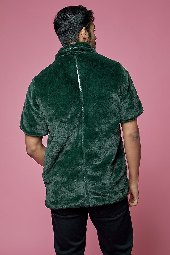 Green Faux Fur T-Shirt by SAMEER MADAN MEN at Pernia's Pop Up Shop
