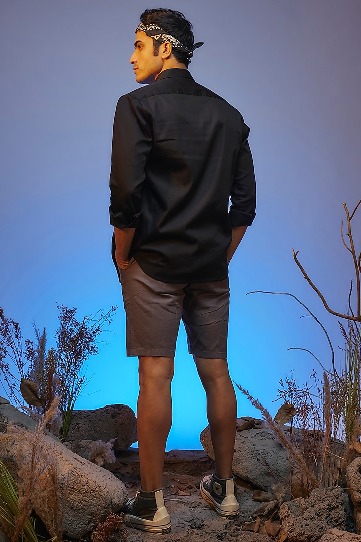 Black Cotton Lycra Aari Embroidered Handcrafted Party Wear Shirt by SAMMOHAN at Pernia's Pop Up Shop