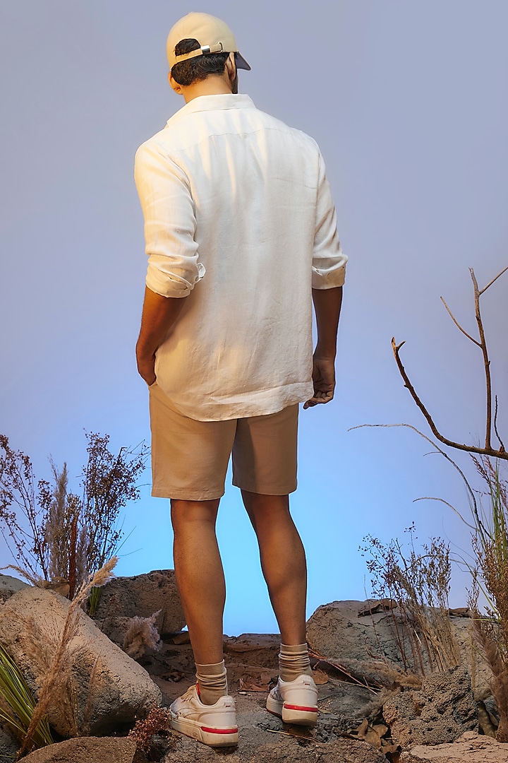 White Linen Thread & Resham Embroidered Handcrafted Party Wear Shirt by SAMMOHAN at Pernia's Pop Up Shop