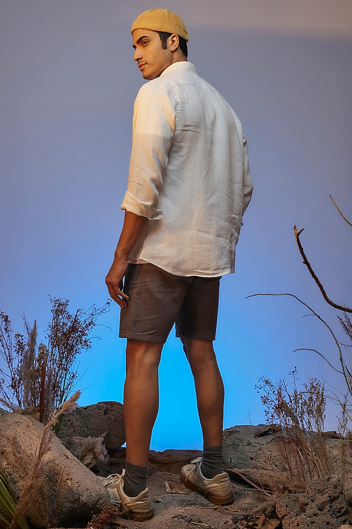 White Linen Thread & Beads Embroidered Handcrafted Party Wear Shirt by SAMMOHAN at Pernia's Pop Up Shop