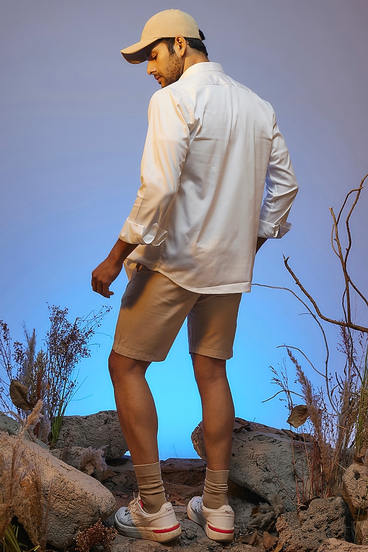 White Cotton Lycra Aari Embroidered Handcrafted Party Wear Shirt by SAMMOHAN at Pernia's Pop Up Shop