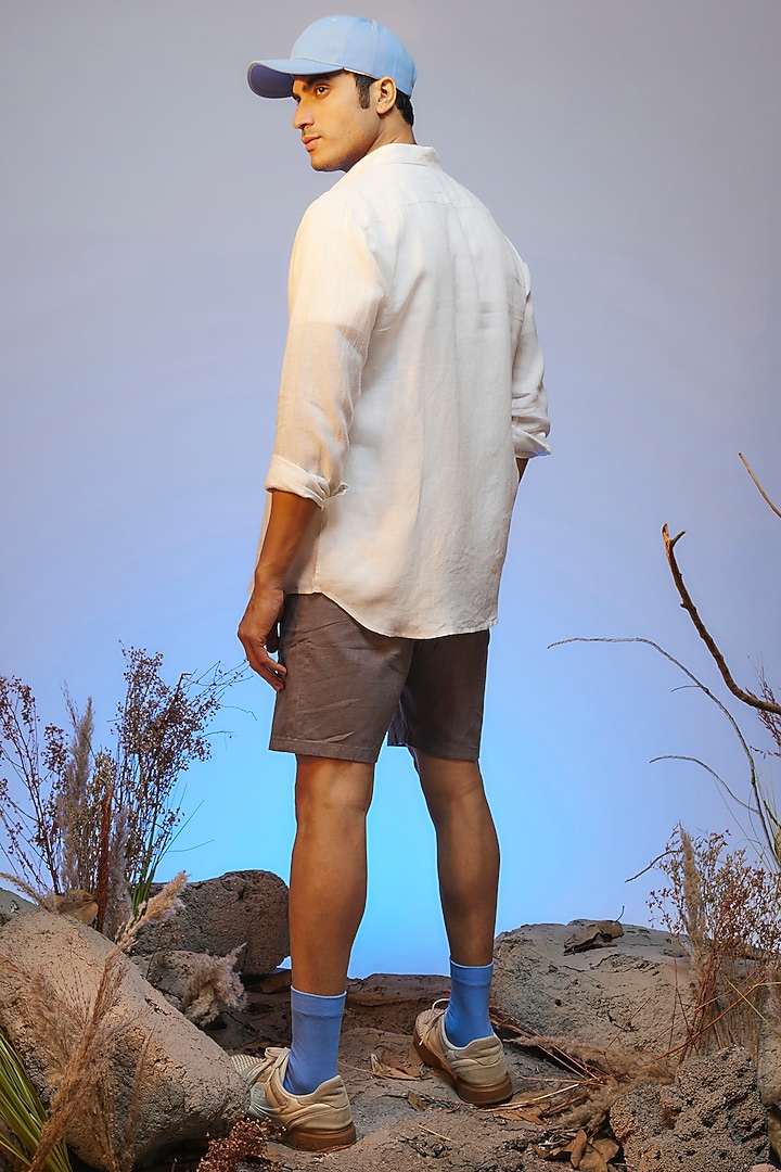 White Linen Thread Embroidered Handcrafted Party Wear Shirt by SAMMOHAN at Pernia's Pop Up Shop