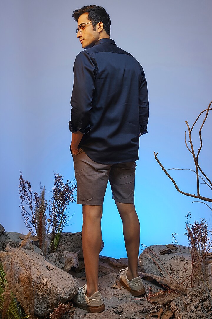 Navy Blue Cotton Lycra Aari Embroidered Handcrafted Party Wear Shirt by SAMMOHAN at Pernia's Pop Up Shop
