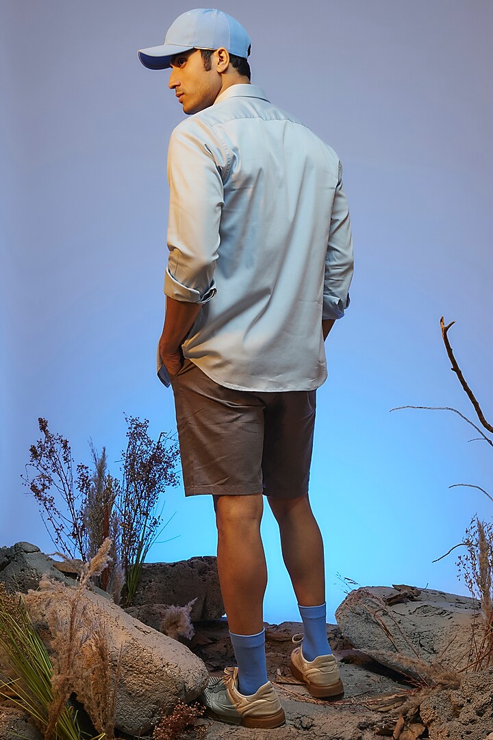 Powder Blue Linen Aari Embroidered Handcrafted Party Wear Shirt by SAMMOHAN at Pernia's Pop Up Shop