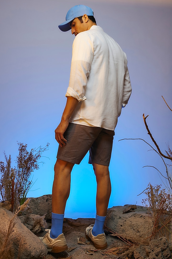 White Linen Thread & Beads Embroidered Handcrafted Party Wear Shirt by SAMMOHAN at Pernia's Pop Up Shop