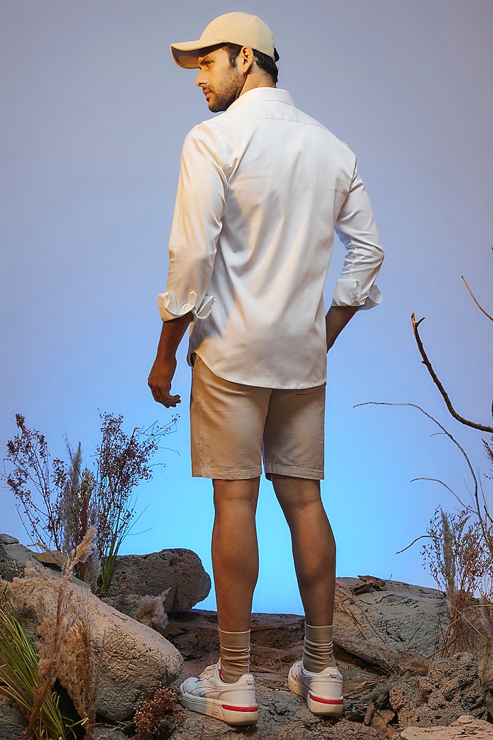 White Cotton Lycra Aari Embroidered Handcrafted Party Wear Shirt by SAMMOHAN at Pernia's Pop Up Shop