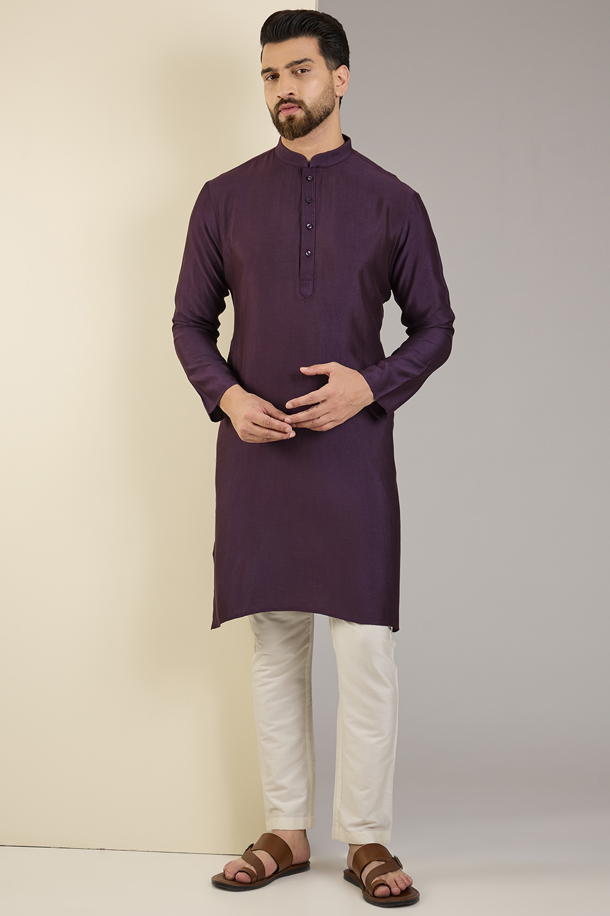 Wine Cotton Kurta by SAMMOHAN